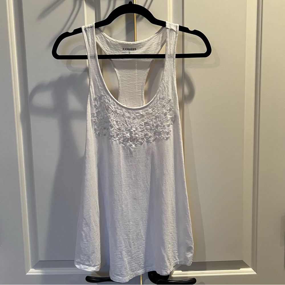 Express White Beaded Racerback Tank S